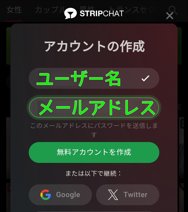 DXライブとSTRIPCHATを徹底比較｜価格やシステムの違いも解説Stripchat新規登録手順02